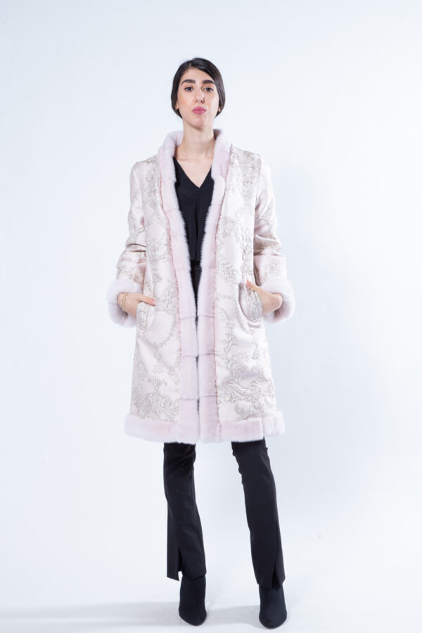 Двустороннее пальто из норки цвета Rosa Scuro и ткани
