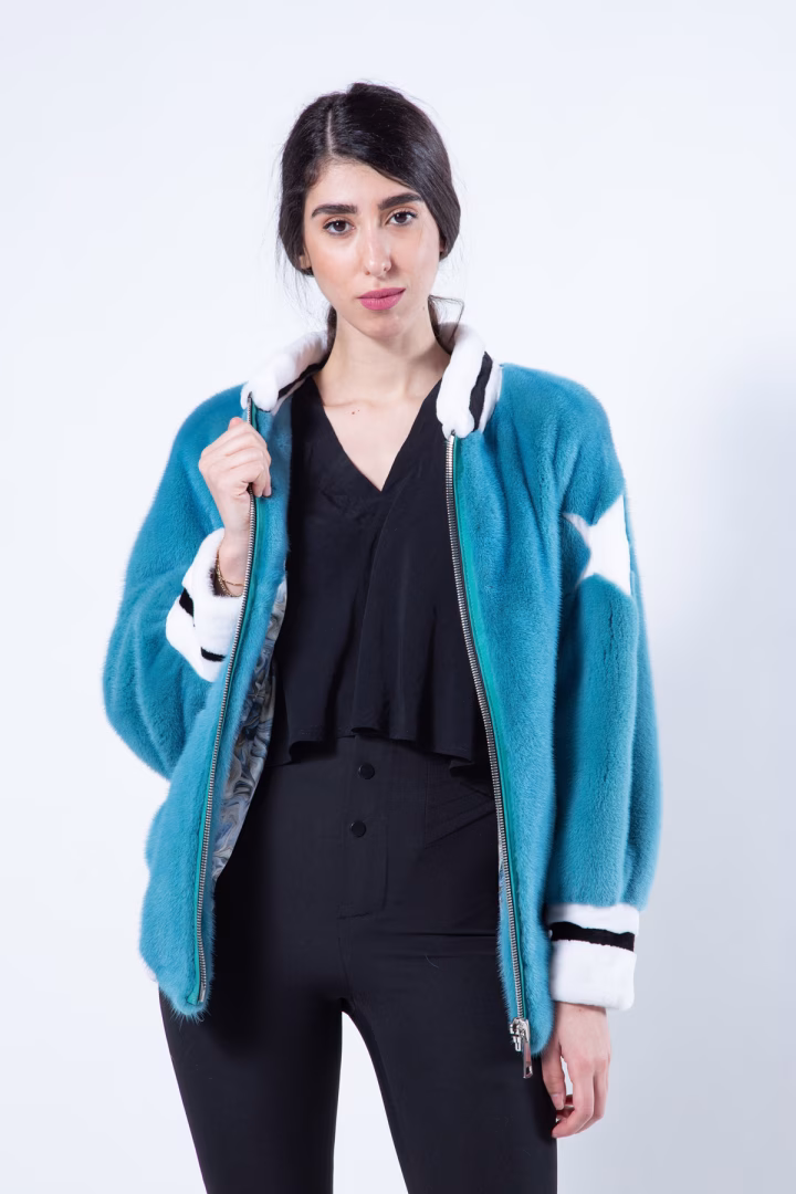 Пальто из меха норки цвета Teal Blue — фото 1 из 9