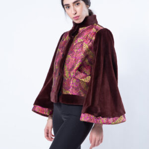Пальто из стриженной норки бордового цвета и ткани