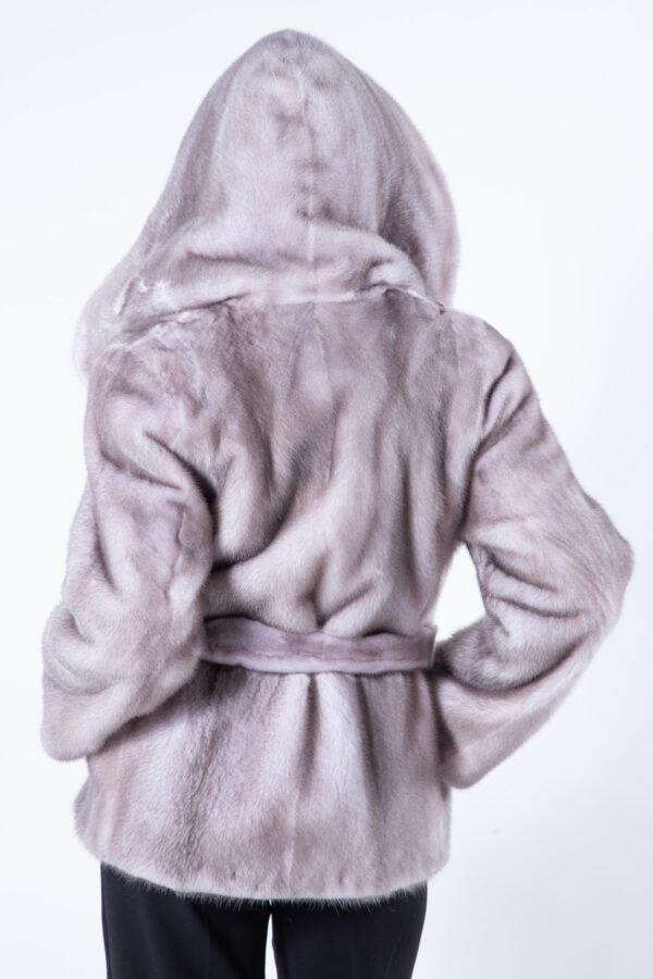 Пальто Аврора из норки цвета Ice Fume с капюшоном