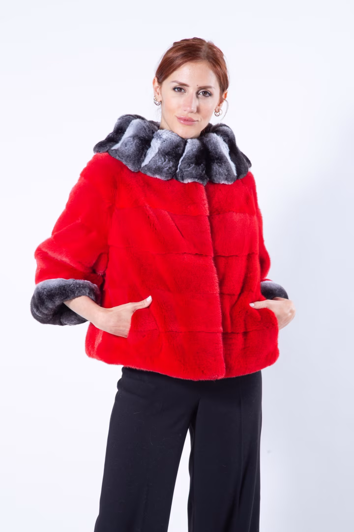 Пальто из меха норки цвета Cherry — фото 3 из 9
