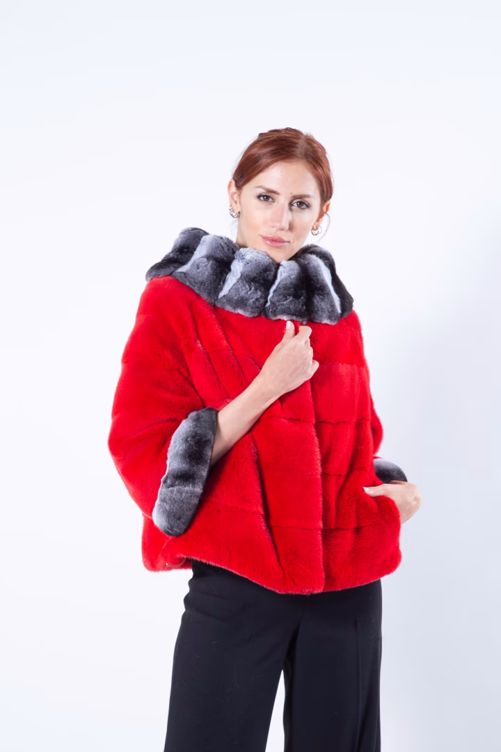 Пальто из меха норки цвета Cherry — фото 4 из 9