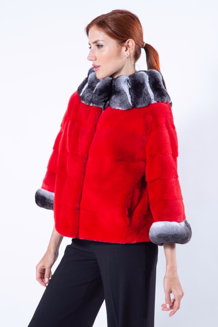 Пальто из меха норки цвета Cherry — фото 6 из 9
