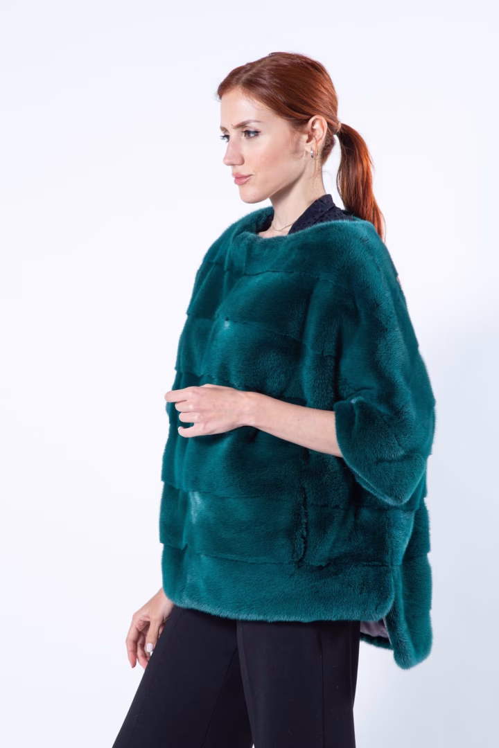 Блуза из меха норки цвета Shock Green — фото 4 из 6
