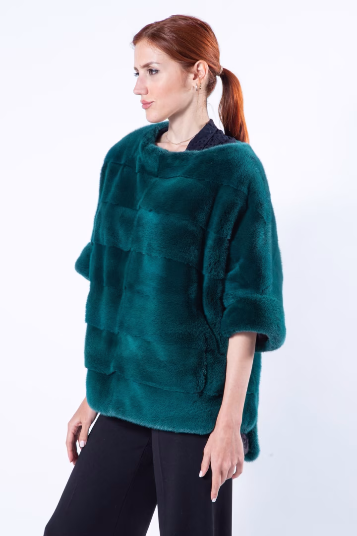 Блуза из меха норки цвета Shock Green — фото 5 из 6